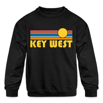 Key West, Florida Youth Sweatshirt - Retro Sunrise Youth Key West Crewneck Sweatshirt - black