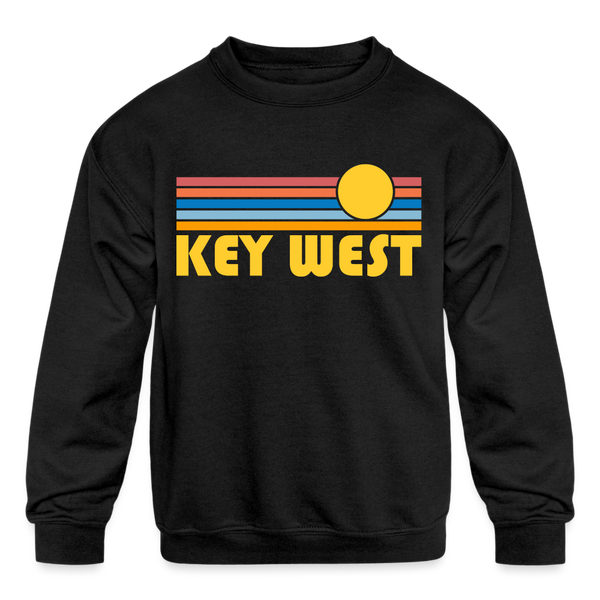 Key West, Florida Youth Sweatshirt - Retro Sunrise Youth Key West Crewneck Sweatshirt - black