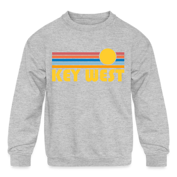 Key West, Florida Youth Sweatshirt - Retro Sunrise Youth Key West Crewneck Sweatshirt - heather gray
