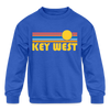 Key West, Florida Youth Sweatshirt - Retro Sunrise Youth Key West Crewneck Sweatshirt - royal blue
