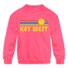 Key West, Florida Youth Sweatshirt - Retro Sunrise Youth Key West Crewneck Sweatshirt - neon pink