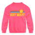 Key West, Florida Youth Sweatshirt - Retro Sunrise Youth Key West Crewneck Sweatshirt - neon pink