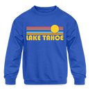 Lake Tahoe, California Youth Sweatshirt - Retro Sunrise Youth Lake Tahoe Crewneck Sweatshirt - royal blue