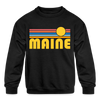 Maine Youth Sweatshirt - Retro Sunrise Youth Maine Crewneck Sweatshirt - black
