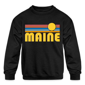 Maine Youth Sweatshirt - Retro Sunrise Youth Maine Crewneck Sweatshirt - black
