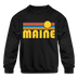 Maine Youth Sweatshirt - Retro Sunrise Youth Maine Crewneck Sweatshirt - black