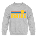 Maine Youth Sweatshirt - Retro Sunrise Youth Maine Crewneck Sweatshirt - heather gray