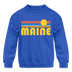 Maine Youth Sweatshirt - Retro Sunrise Youth Maine Crewneck Sweatshirt - royal blue