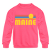 Maine Youth Sweatshirt - Retro Sunrise Youth Maine Crewneck Sweatshirt - neon pink