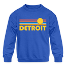 Detroit, Michigan Youth Sweatshirt - Retro Sunrise Youth Detroit Crewneck Sweatshirt - royal blue
