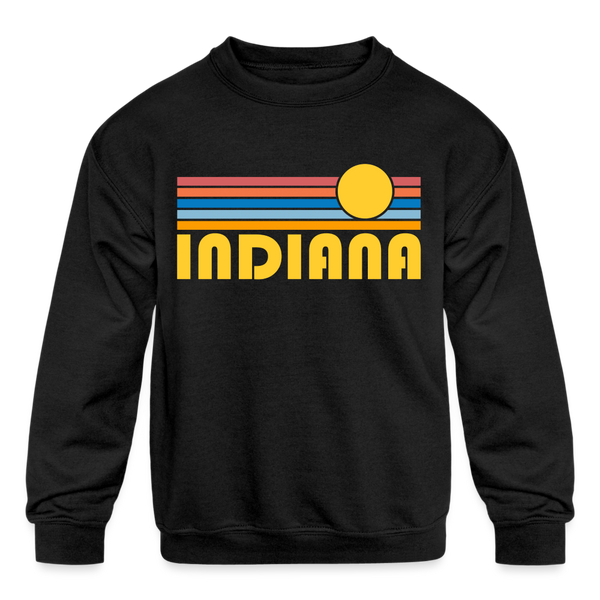 Indiana Youth Sweatshirt - Retro Sunrise Youth Indiana Crewneck Sweatshirt - black