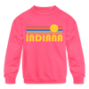 Indiana Youth Sweatshirt - Retro Sunrise Youth Indiana Crewneck Sweatshirt - neon pink