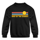 Lake of the Ozarks, Missouri Youth Sweatshirt - Retro Sunrise Youth Lake of the Ozarks Crewneck Sweatshirt - black