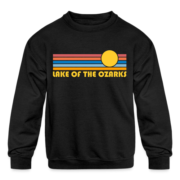 Lake of the Ozarks, Missouri Youth Sweatshirt - Retro Sunrise Youth Lake of the Ozarks Crewneck Sweatshirt - black