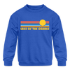 Lake of the Ozarks, Missouri Youth Sweatshirt - Retro Sunrise Youth Lake of the Ozarks Crewneck Sweatshirt - royal blue