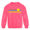 Lake of the Ozarks, Missouri Youth Sweatshirt - Retro Sunrise Youth Lake of the Ozarks Crewneck Sweatshirt - neon pink