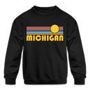 Michigan Youth Sweatshirt - Retro Sunrise Youth Michigan Crewneck Sweatshirt - black