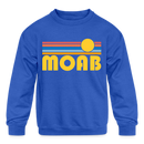 Moab, Utah Youth Sweatshirt - Retro Sunrise Youth Moab Crewneck Sweatshirt - royal blue