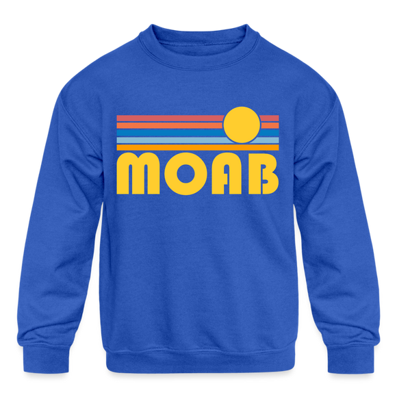 Moab, Utah Youth Sweatshirt - Retro Sunrise Youth Moab Crewneck Sweatshirt - royal blue
