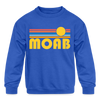 Moab, Utah Youth Sweatshirt - Retro Sunrise Youth Moab Crewneck Sweatshirt - royal blue