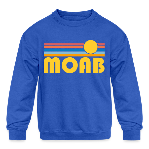 Moab, Utah Youth Sweatshirt - Retro Sunrise Youth Moab Crewneck Sweatshirt - royal blue