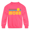 Moab, Utah Youth Sweatshirt - Retro Sunrise Youth Moab Crewneck Sweatshirt - neon pink