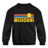 Missouri Youth Sweatshirt - Retro Sunrise Youth Missouri Crewneck Sweatshirt - black