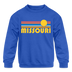 Missouri Youth Sweatshirt - Retro Sunrise Youth Missouri Crewneck Sweatshirt - royal blue