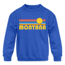 Montana Youth Sweatshirt - Retro Sunrise Youth Montana Crewneck Sweatshirt - royal blue