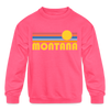 Montana Youth Sweatshirt - Retro Sunrise Youth Montana Crewneck Sweatshirt - neon pink