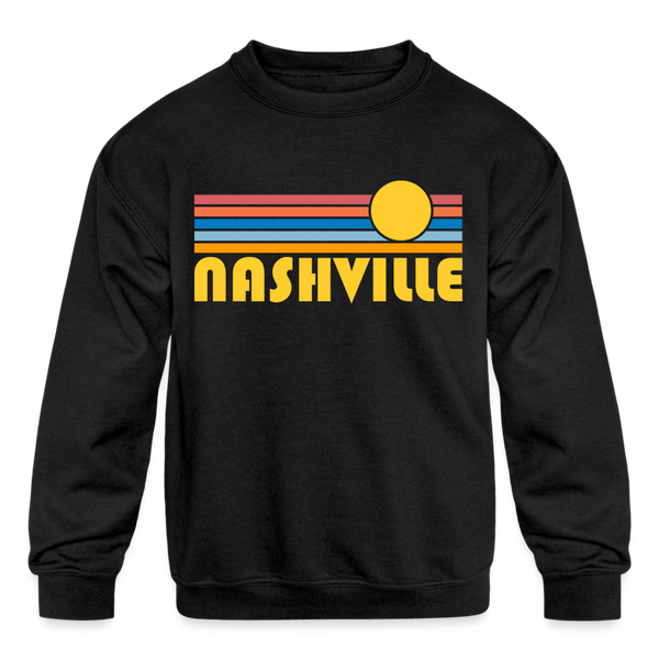 Nashville, Tennessee Youth Sweatshirt - Retro Sunrise Youth Nashville Crewneck Sweatshirt - black