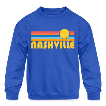 Nashville, Tennessee Youth Sweatshirt - Retro Sunrise Youth Nashville Crewneck Sweatshirt - royal blue