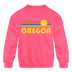 Oregon Youth Sweatshirt - Retro Sunrise Youth Oregon Crewneck Sweatshirt - neon pink