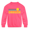 Oregon Youth Sweatshirt - Retro Sunrise Youth Oregon Crewneck Sweatshirt - neon pink