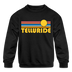Telluride, Colorado Youth Sweatshirt - Retro Sunrise Youth Telluride Crewneck Sweatshirt - black