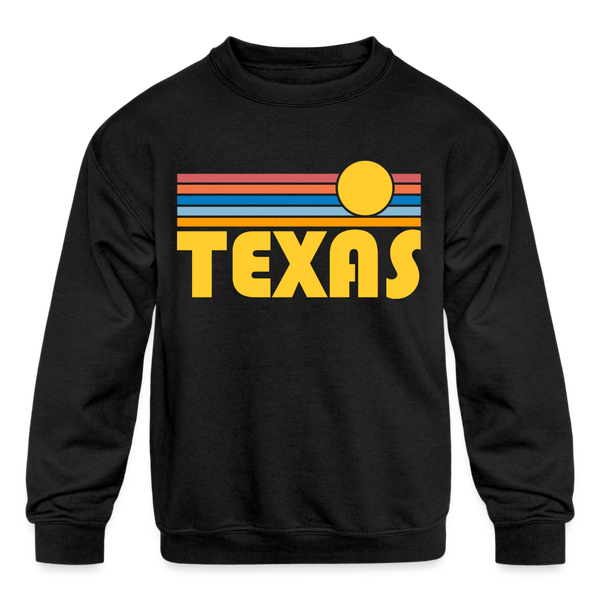 Texas Youth Sweatshirt - Retro Sunrise Youth Texas Crewneck Sweatshirt - black