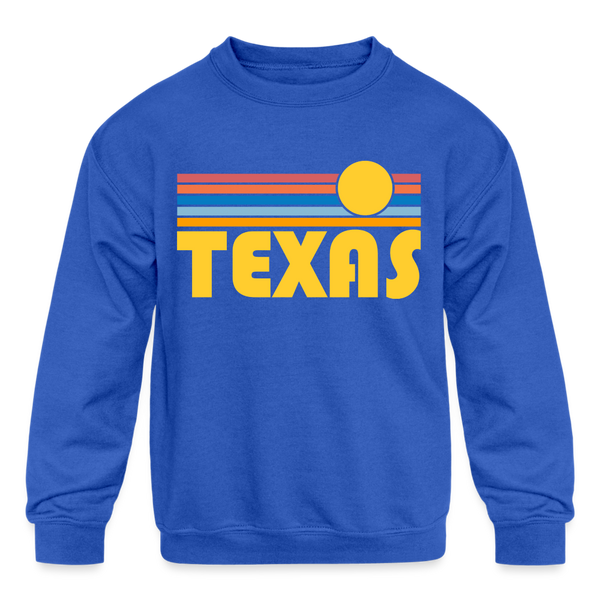 Texas Youth Sweatshirt - Retro Sunrise Youth Texas Crewneck Sweatshirt - royal blue