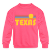 Texas Youth Sweatshirt - Retro Sunrise Youth Texas Crewneck Sweatshirt - neon pink