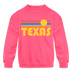 Texas Youth Sweatshirt - Retro Sunrise Youth Texas Crewneck Sweatshirt - neon pink