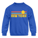 New York, New York Youth Sweatshirt - Retro Sunrise Youth New York Crewneck Sweatshirt - royal blue