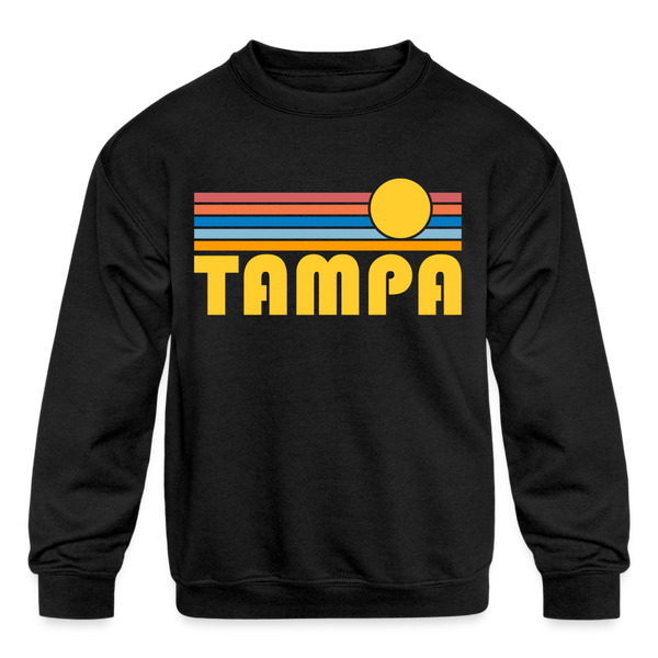 Tampa, Florida Youth Sweatshirt - Retro Sunrise Youth Tampa Crewneck Sweatshirt - black