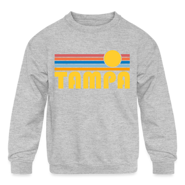 Tampa, Florida Youth Sweatshirt - Retro Sunrise Youth Tampa Crewneck Sweatshirt - heather gray