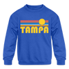 Tampa, Florida Youth Sweatshirt - Retro Sunrise Youth Tampa Crewneck Sweatshirt - royal blue