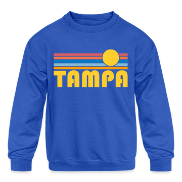 Tampa, Florida Youth Sweatshirt - Retro Sunrise Youth Tampa Crewneck Sweatshirt - royal blue