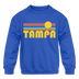 Tampa, Florida Youth Sweatshirt - Retro Sunrise Youth Tampa Crewneck Sweatshirt - royal blue