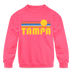 Tampa, Florida Youth Sweatshirt - Retro Sunrise Youth Tampa Crewneck Sweatshirt - neon pink