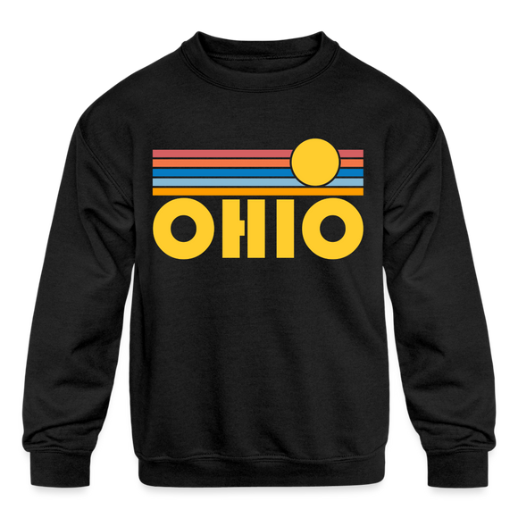Ohio Youth Sweatshirt - Retro Sunrise Youth Ohio Crewneck Sweatshirt - black