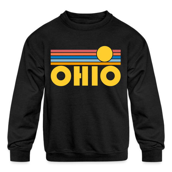 Ohio Youth Sweatshirt - Retro Sunrise Youth Ohio Crewneck Sweatshirt - black