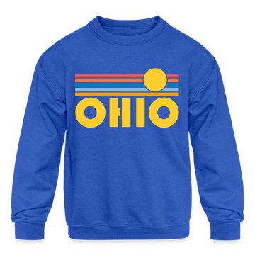 Ohio Youth Sweatshirt - Retro Sunrise Youth Ohio Crewneck Sweatshirt - royal blue