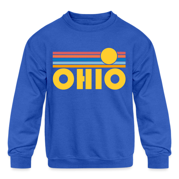 Ohio Youth Sweatshirt - Retro Sunrise Youth Ohio Crewneck Sweatshirt - royal blue